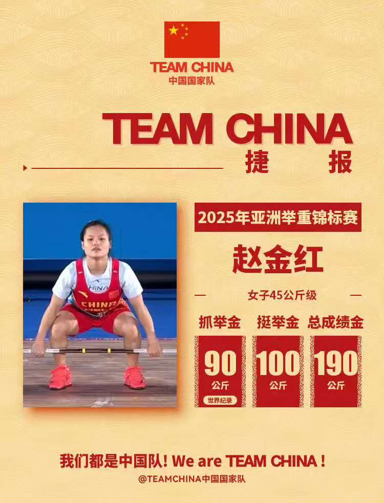 刷新世界纪录！赵金红举重亚锦赛包揽三金